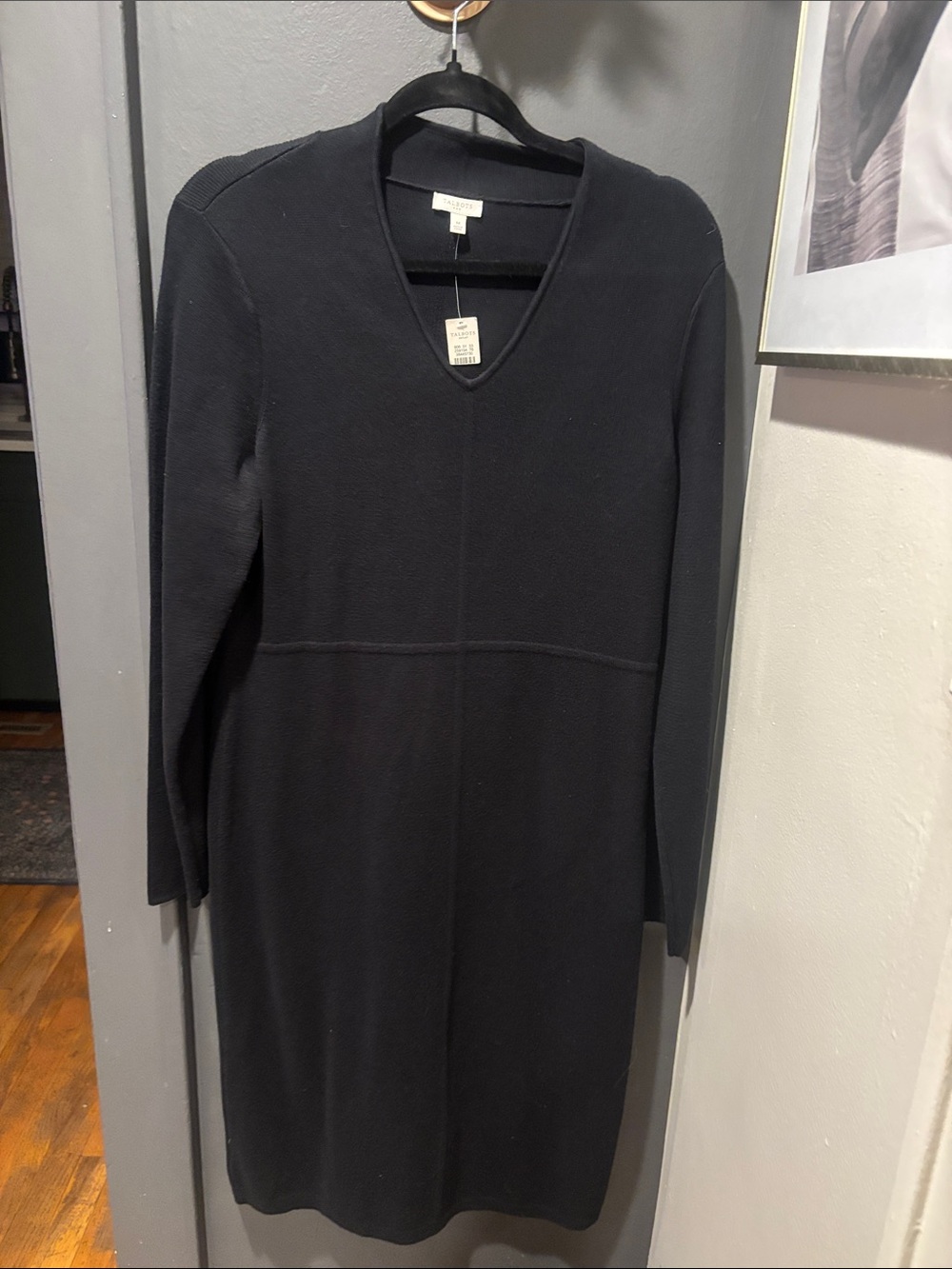 Talbots Black V-Neck Long Sleeve Knit Dress